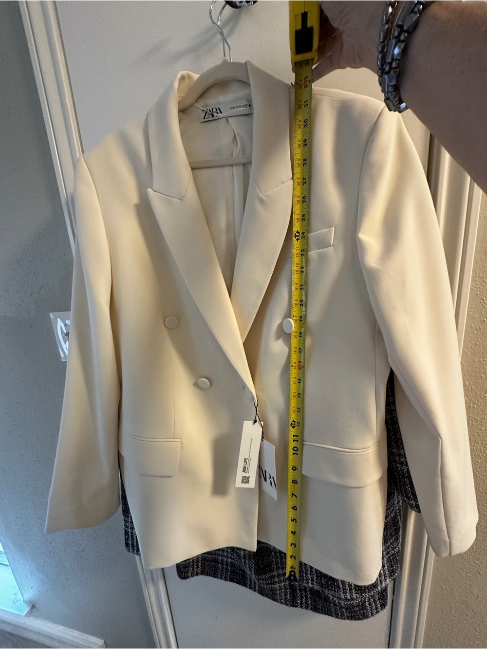 ZARA Cream Double-Breasted Blazer Jacket - Picture 7 of 8